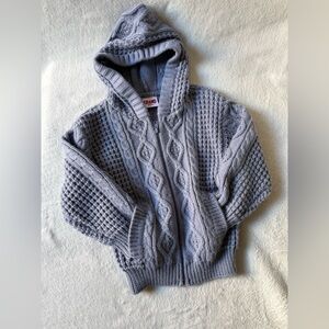 Kid’s Blue Cable Knit Zip-Up Sweater